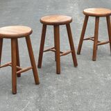 Set of 3 vintage pine stools from the 60s