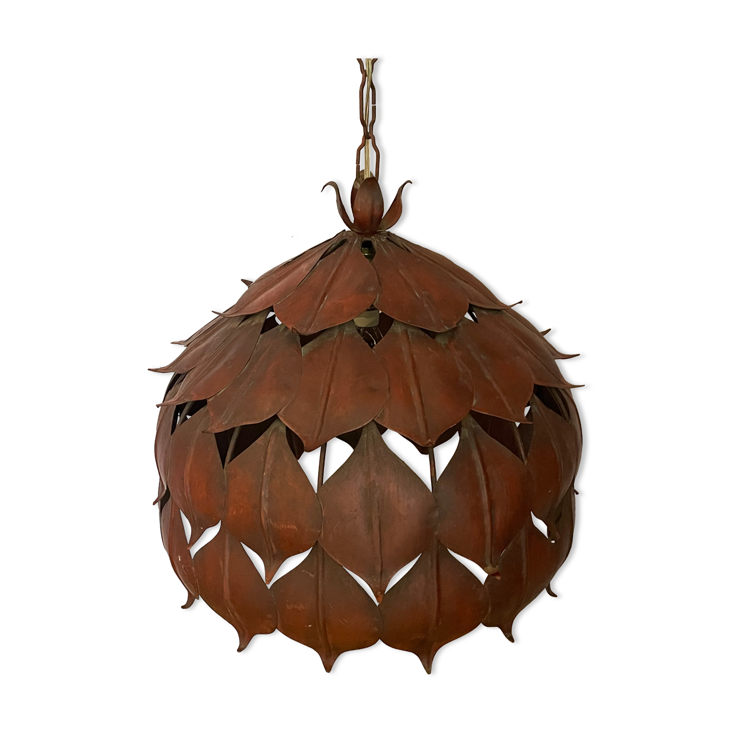 1970s metal chandelier Hans Kogl leaf patterns