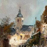 P. van Dinteren "Old Town". Oil on wood panel.