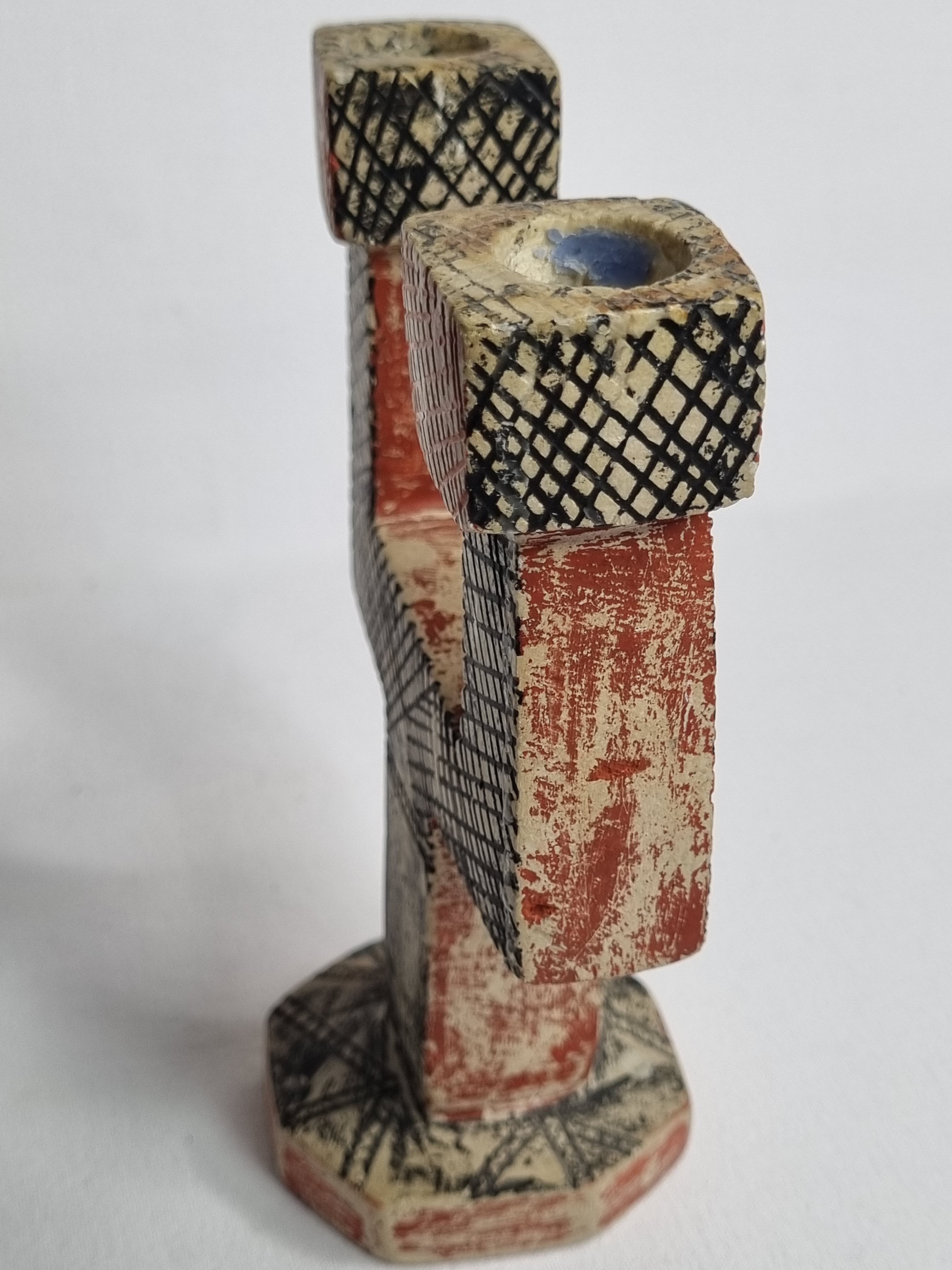 Ethnic candle holder with two branches, Moroccan handicrafts, 18 cm