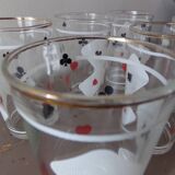 Lot of 6 glasses screen-printed vintage 60s card game