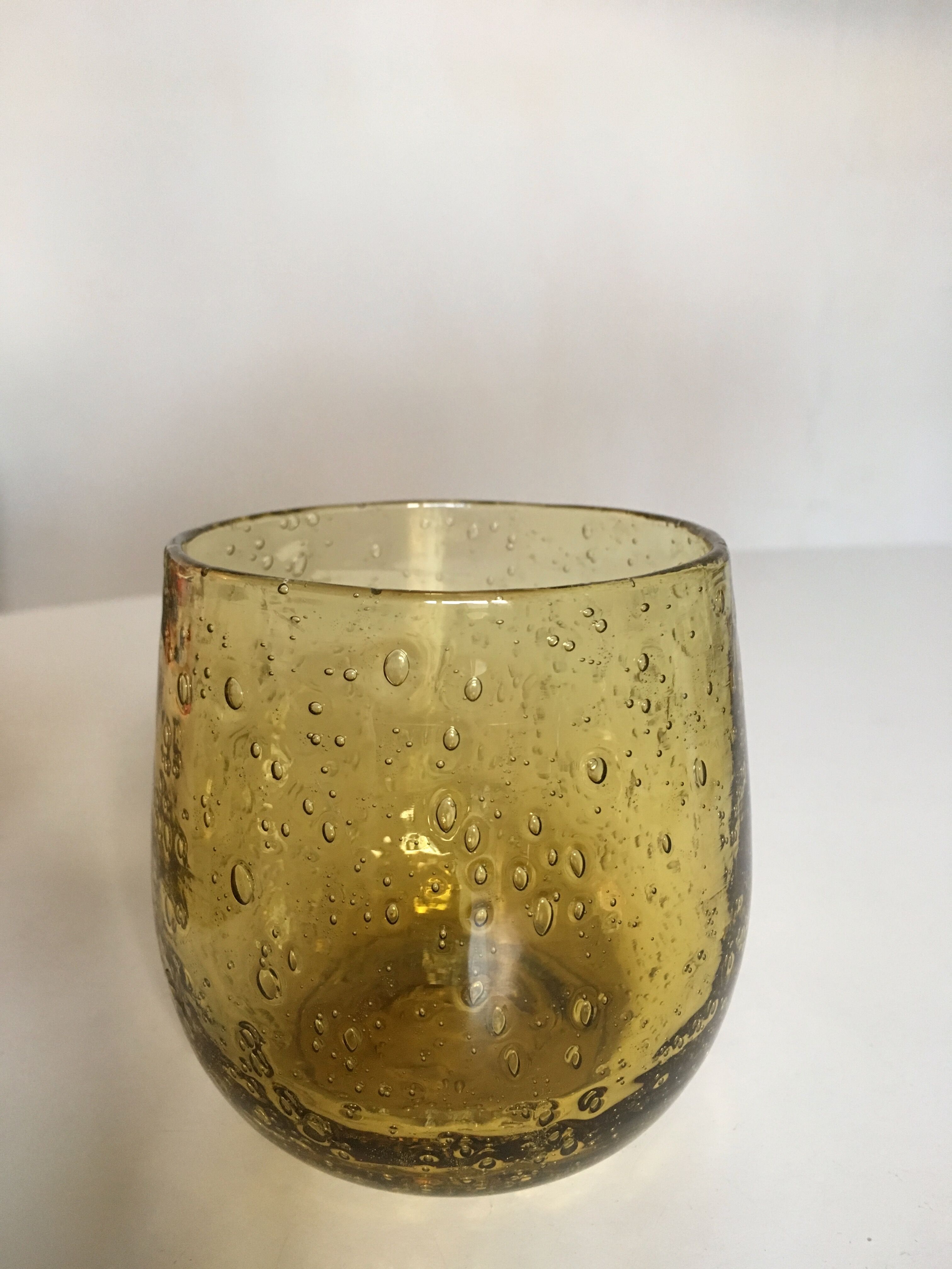 Pair of signed bubble glass cups Biot