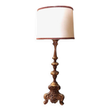Antique 18th century candlestick lamp, gilded wood, electrified