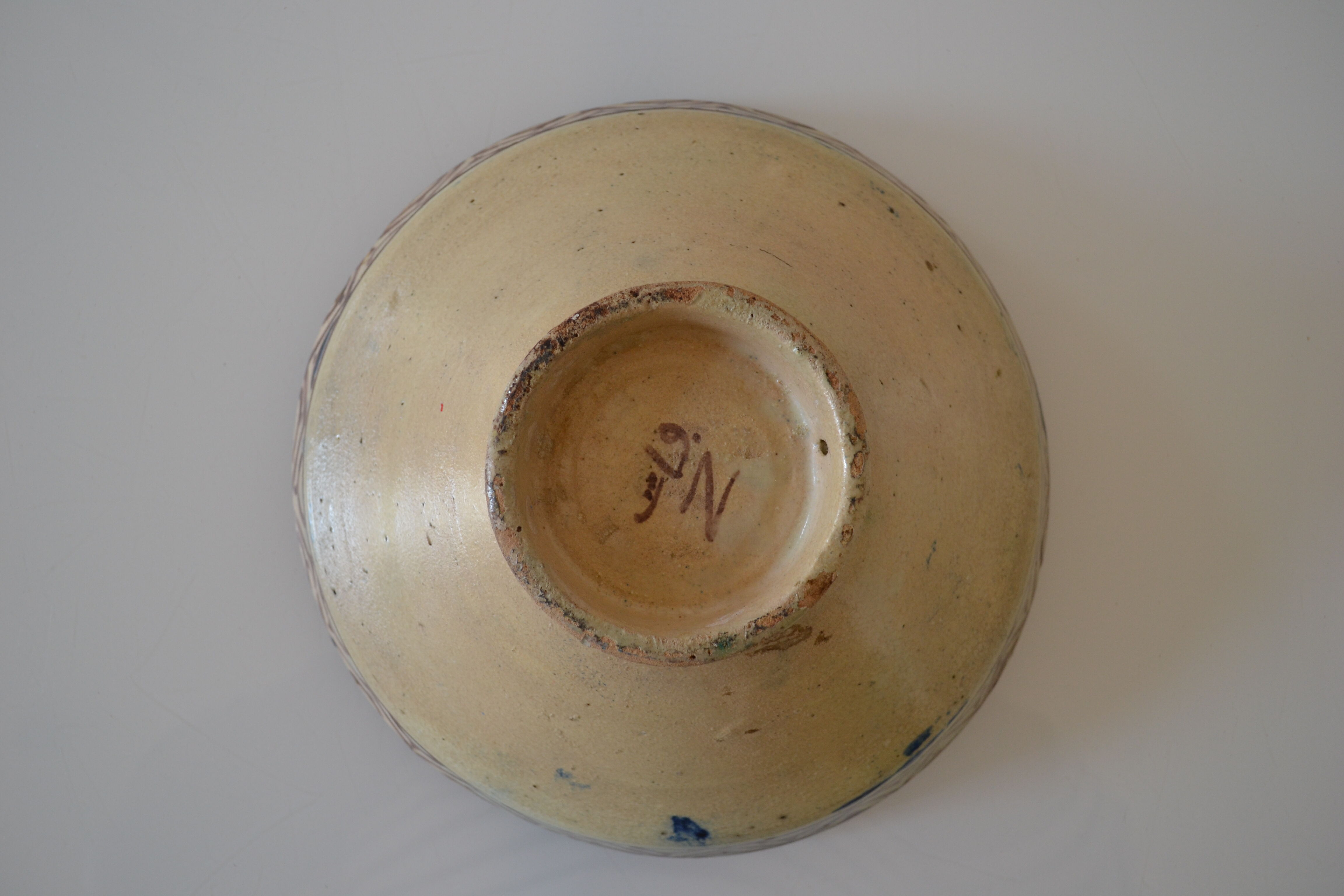 Ancient berbere ceramic dish signed north africa