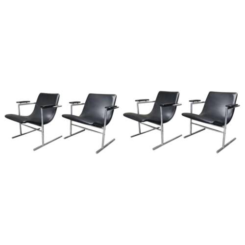 Rudi verelst "oslo" for novalux, series of 4 chromed metal armchairs, c