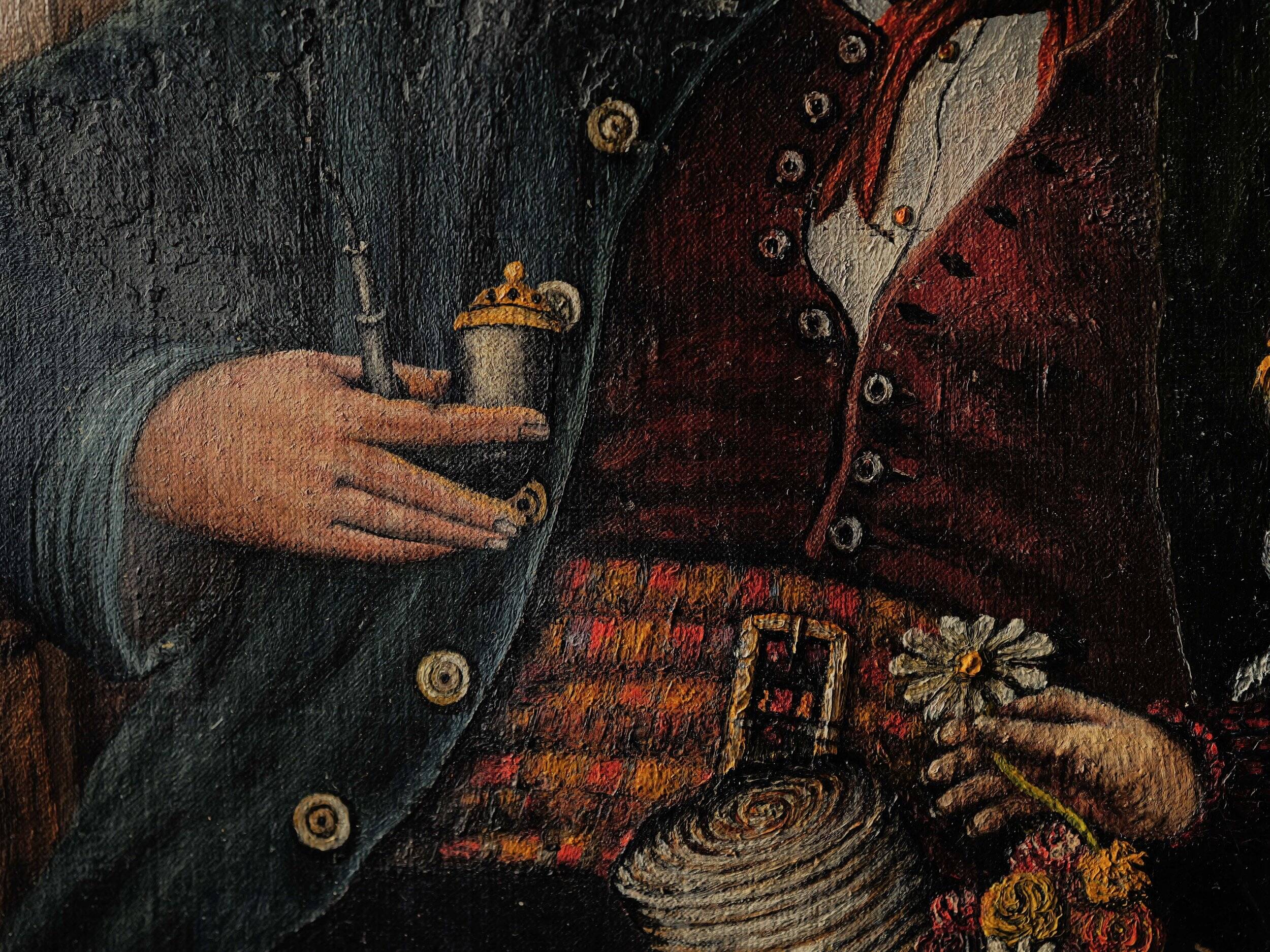 Painting, Bavarian couple, Oil on canvas, 1880