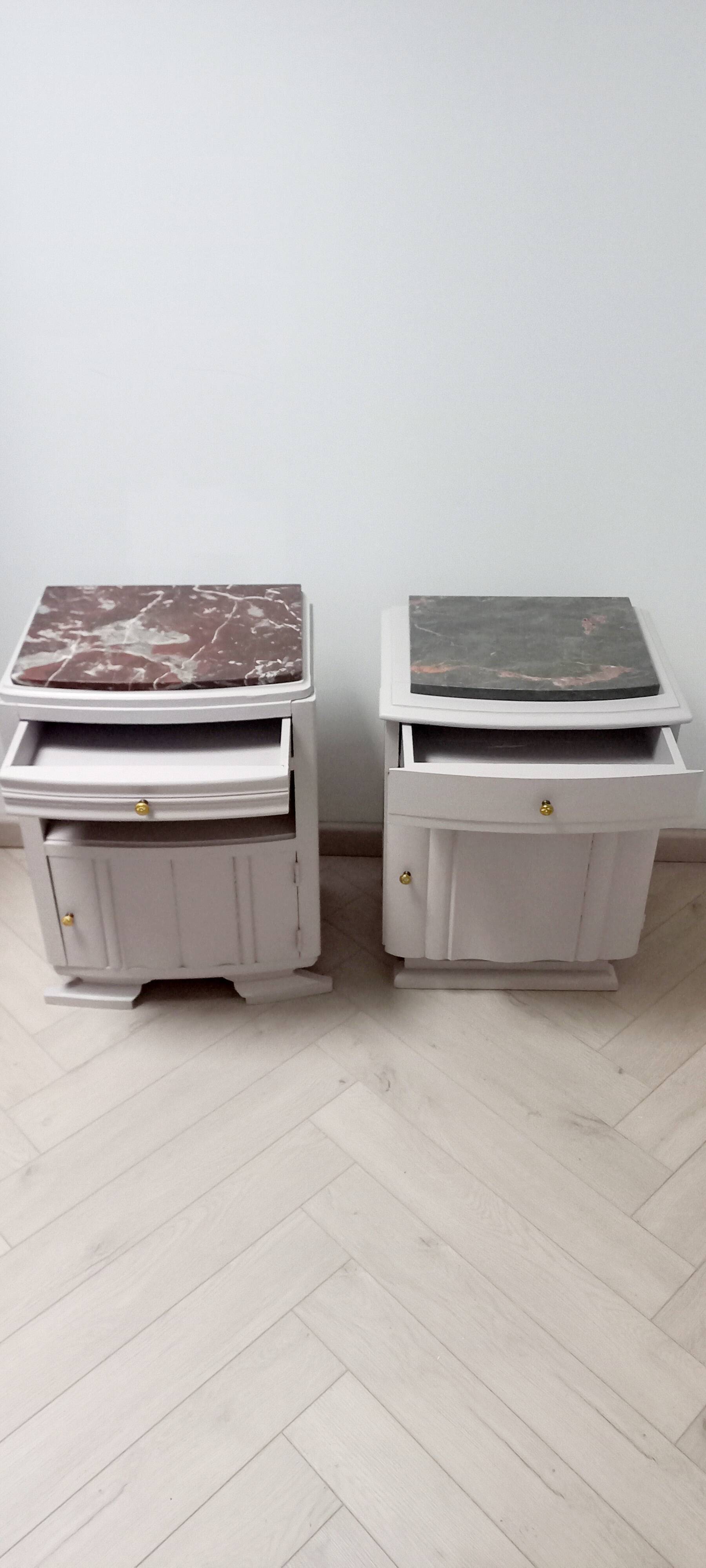 Art Deco bedside tables with marble