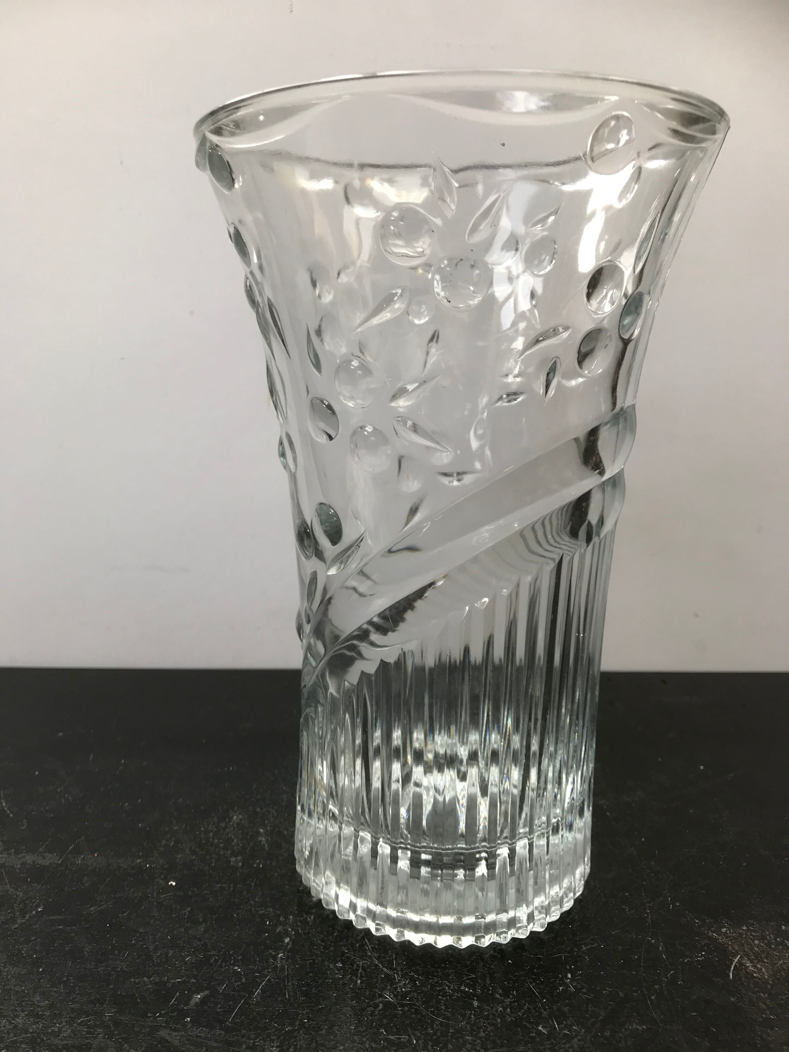 Designer molded glass vase with vintage cherry decor