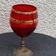 Red glass cut on vintage chiseled brass copper base