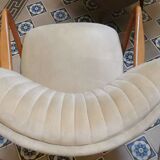 Vintage armchair 50s 60 velvet beige champagne