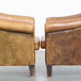 Set of 2 Vintage Sheepskin Leather Club Chairs