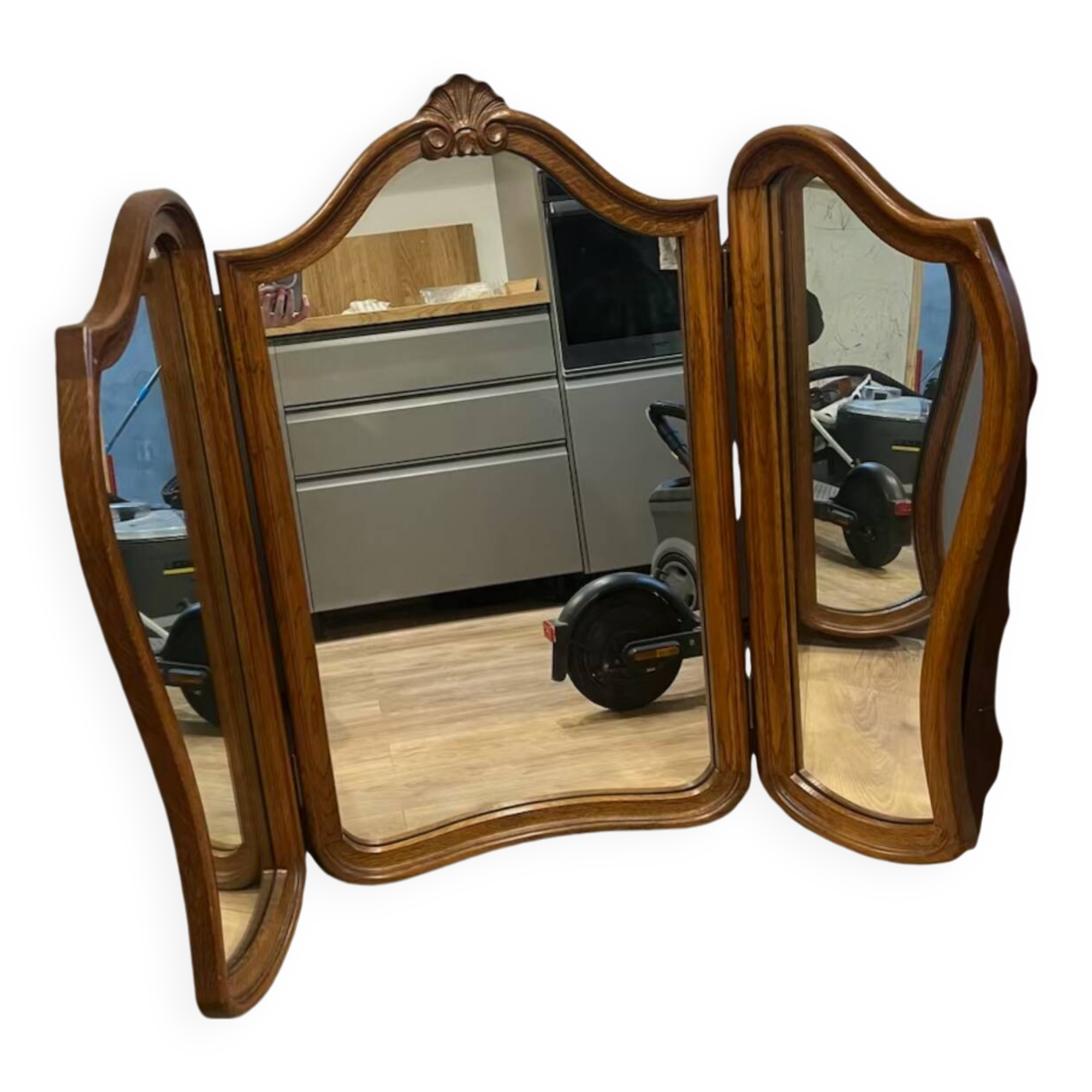 Art Deco style solid wood triptych mirror
