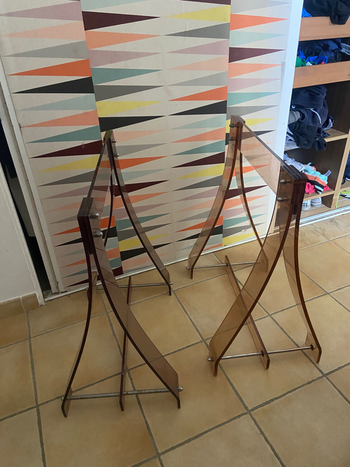 Pair of altuglas trestles by Marcello Gacita and Pierre Tiberi
