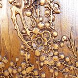 3 Panneaux en bois sculpté, Décors Floraux et Animaliers, Indochine