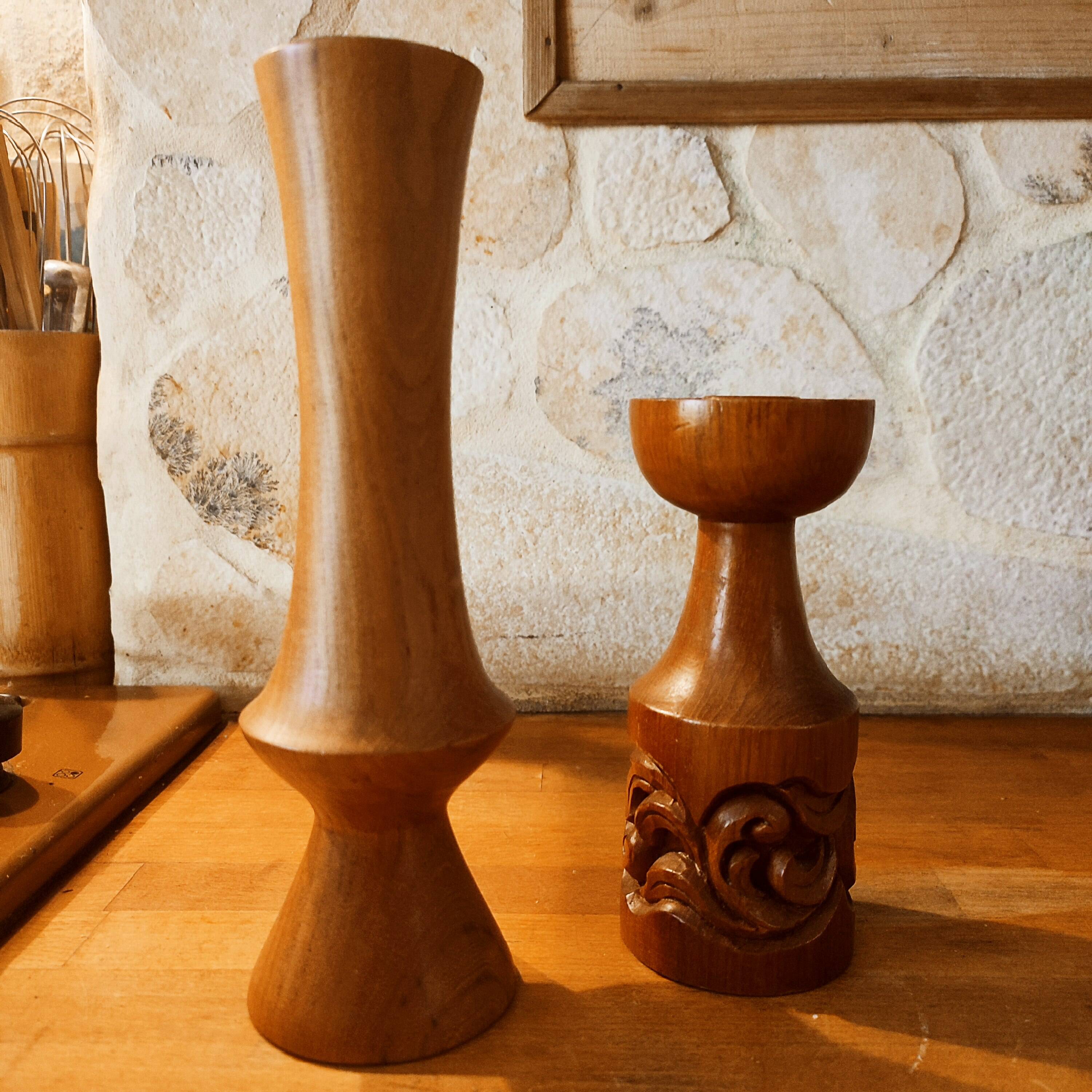 Pair of Scandinavian teak candle holders