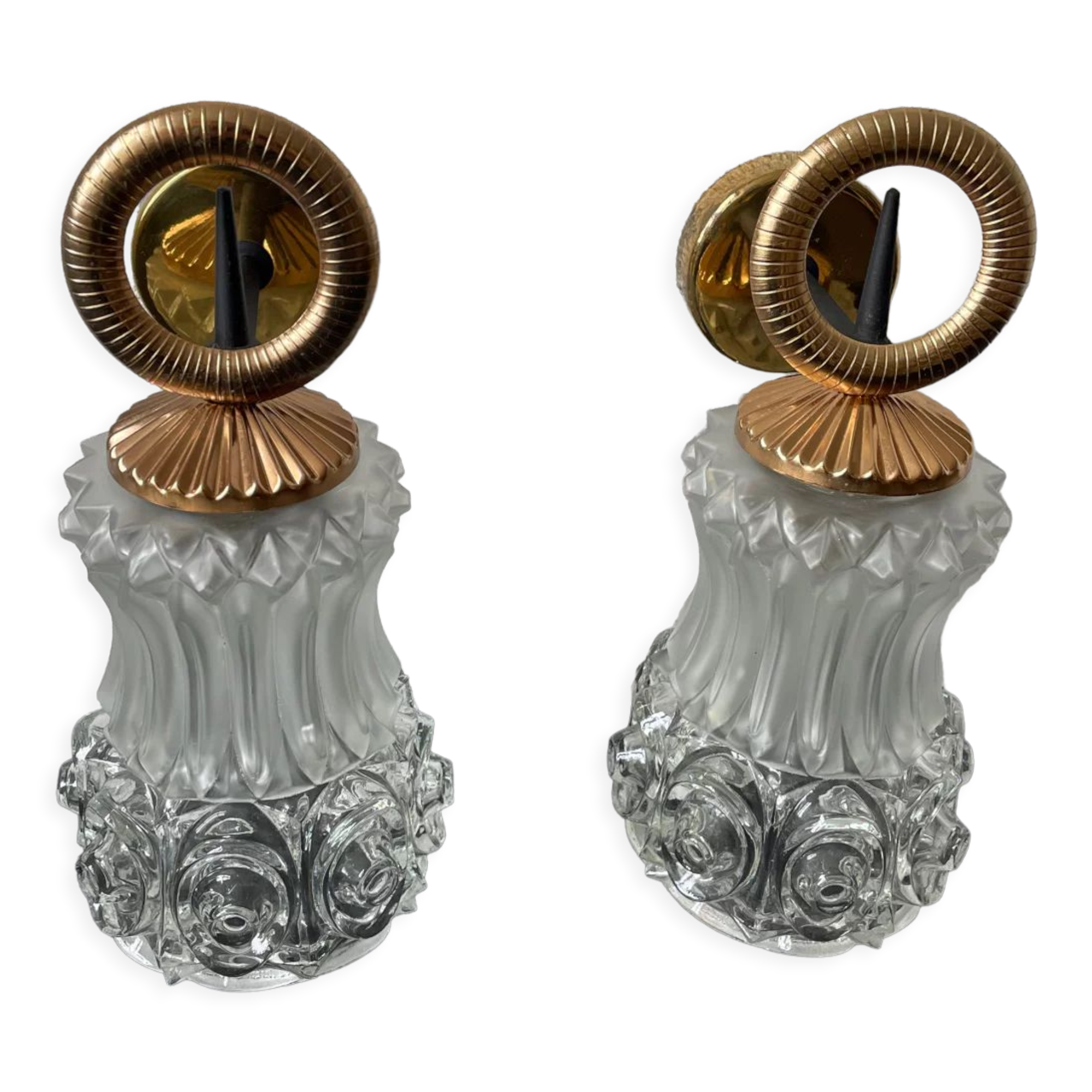 Pair of wall sconces molded glass 60s 70s