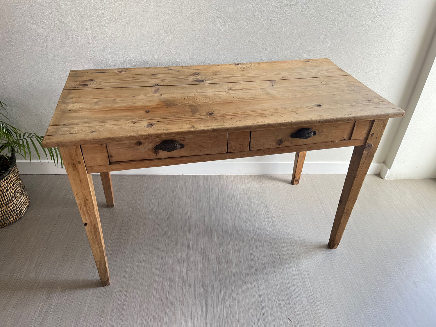 Patinated wooden farmhouse table