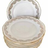 10 white and gold porcelain dinner plates