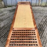 Vintage Yew Wood Bench with 3 Cushions