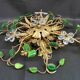 Vintage 70's ceiling light / wall lamp, gold metal leaves and glass flowers