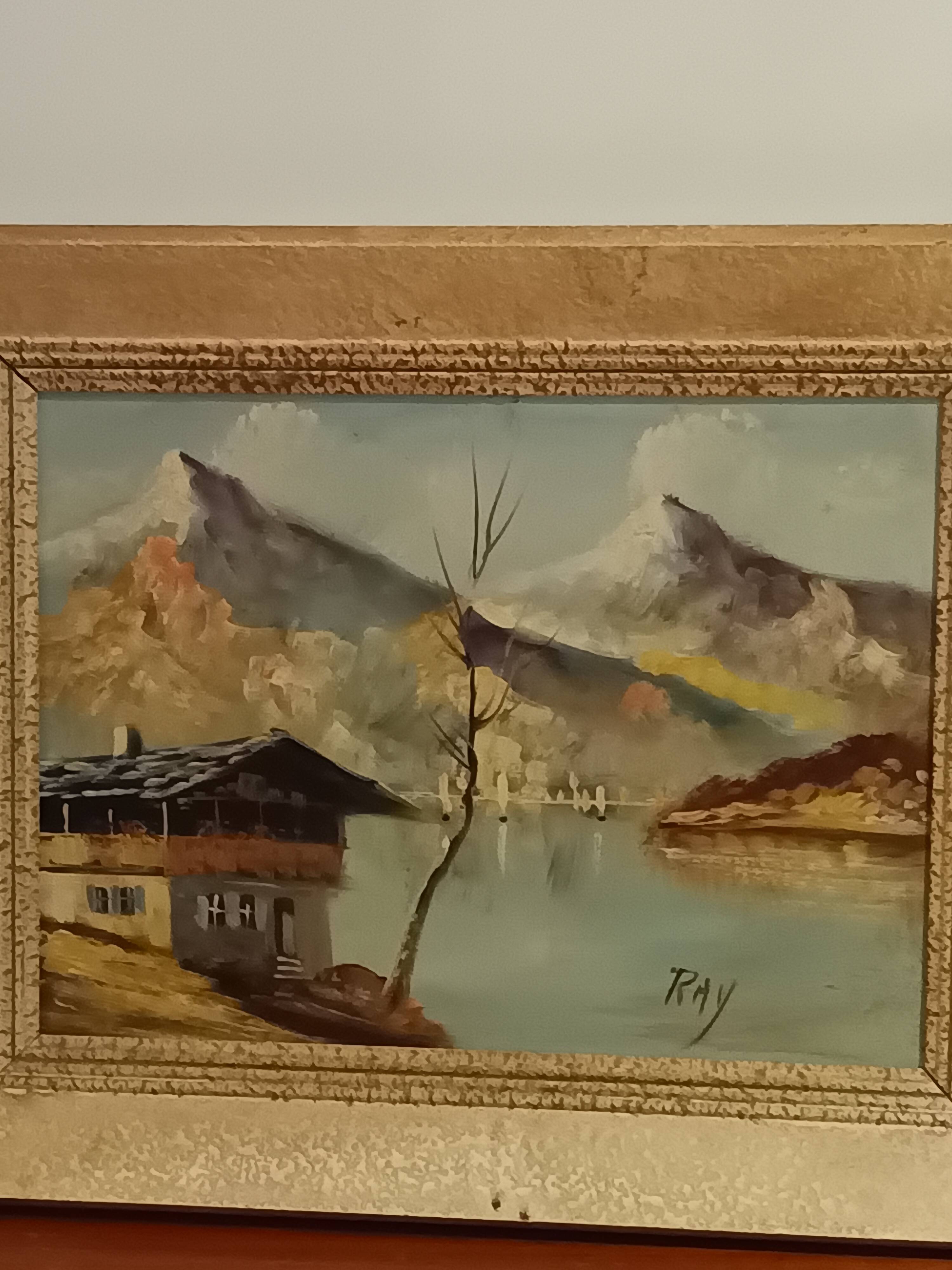 vintage oil on canvas 1950/1960 mountain landscape