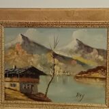 vintage oil on canvas 1950/1960 mountain landscape