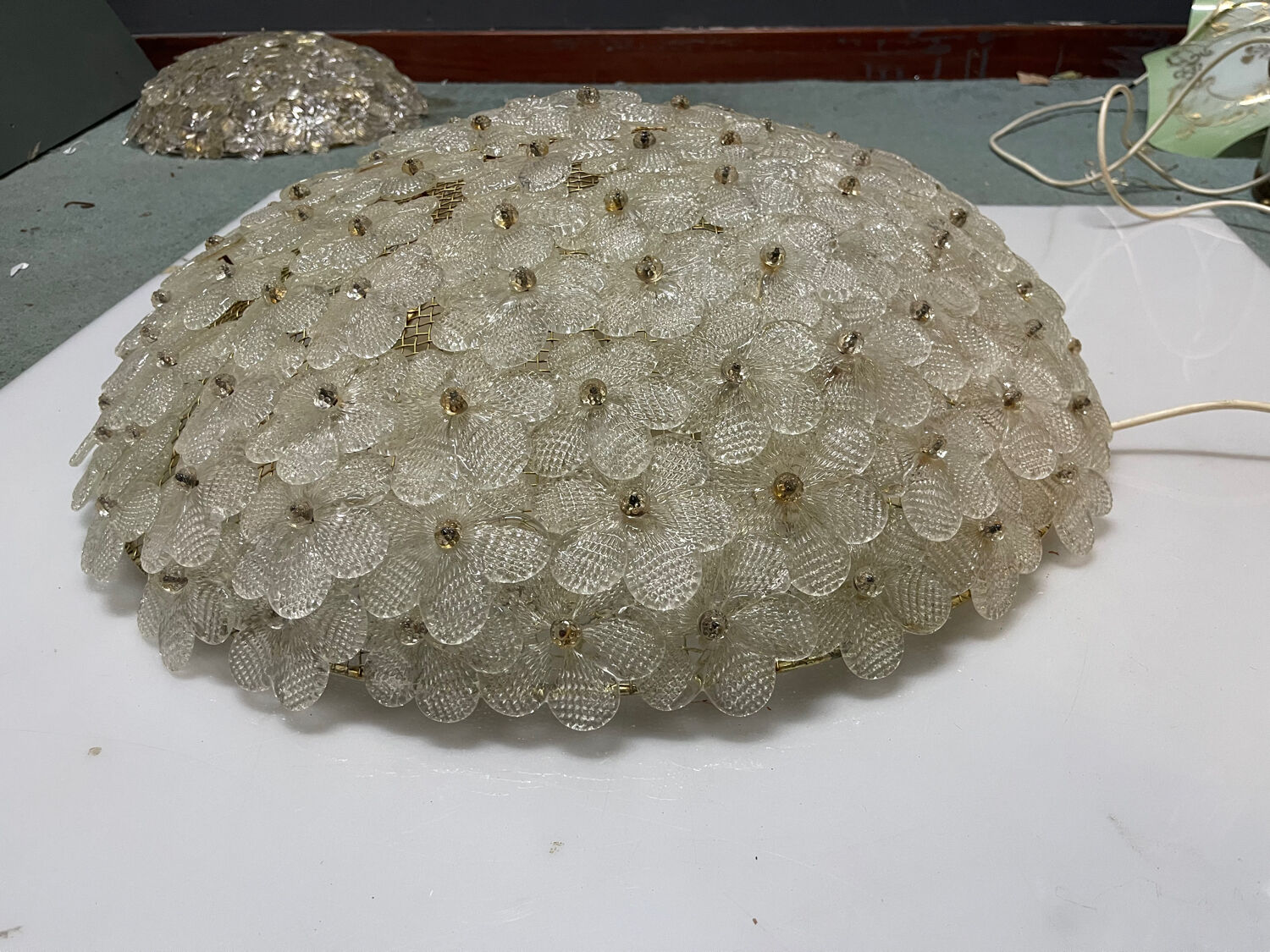 Large Murano Glass Flower Flush Mount Ceiling Light Attributed to Segu