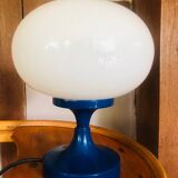 Lampe de table globe aplatie pied bleu metal vintage 80’