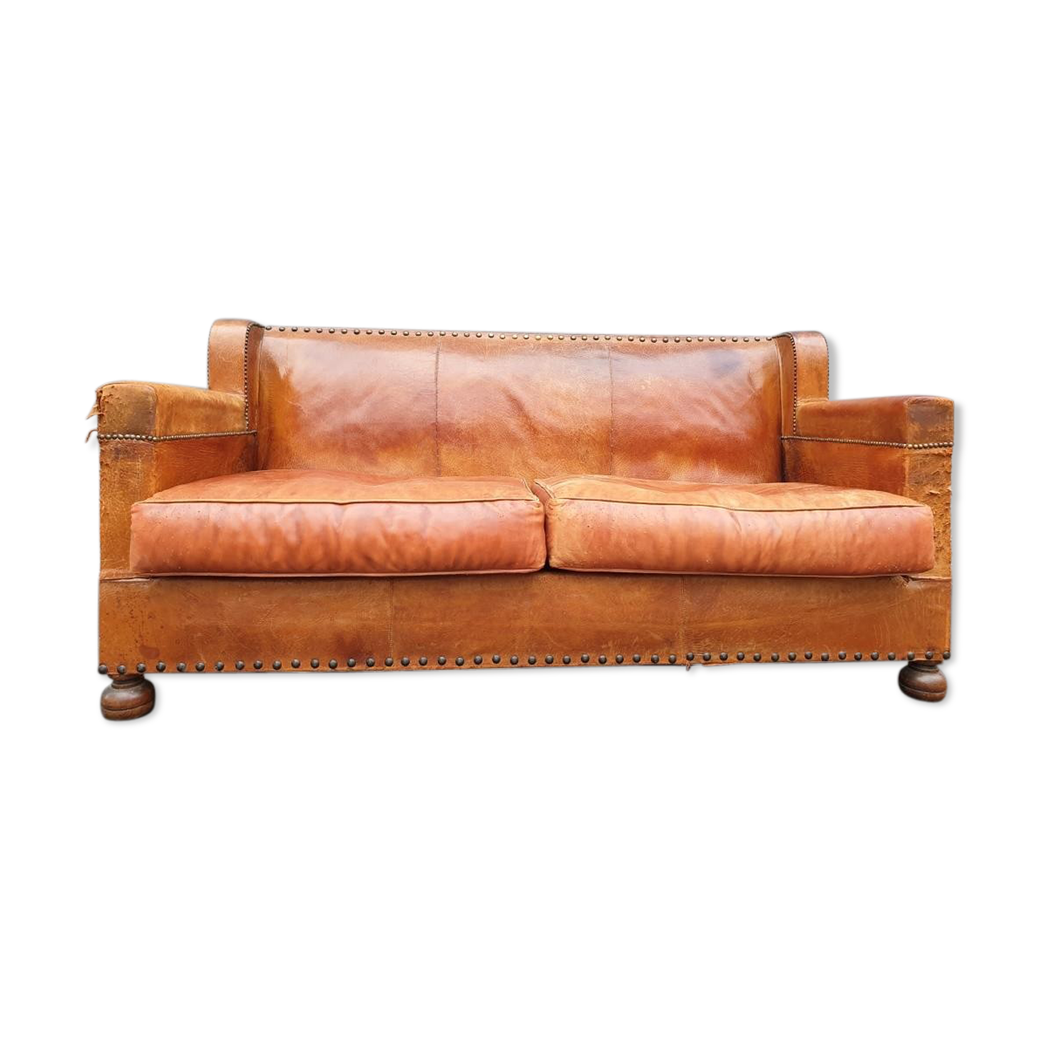 Vintage studded leather club sofa 50/60