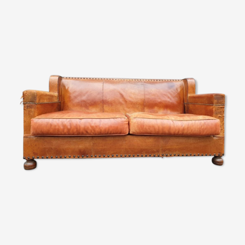 Vintage studded leather club sofa 50/60