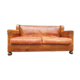 Canapé club cuir clouté vintage 50/60