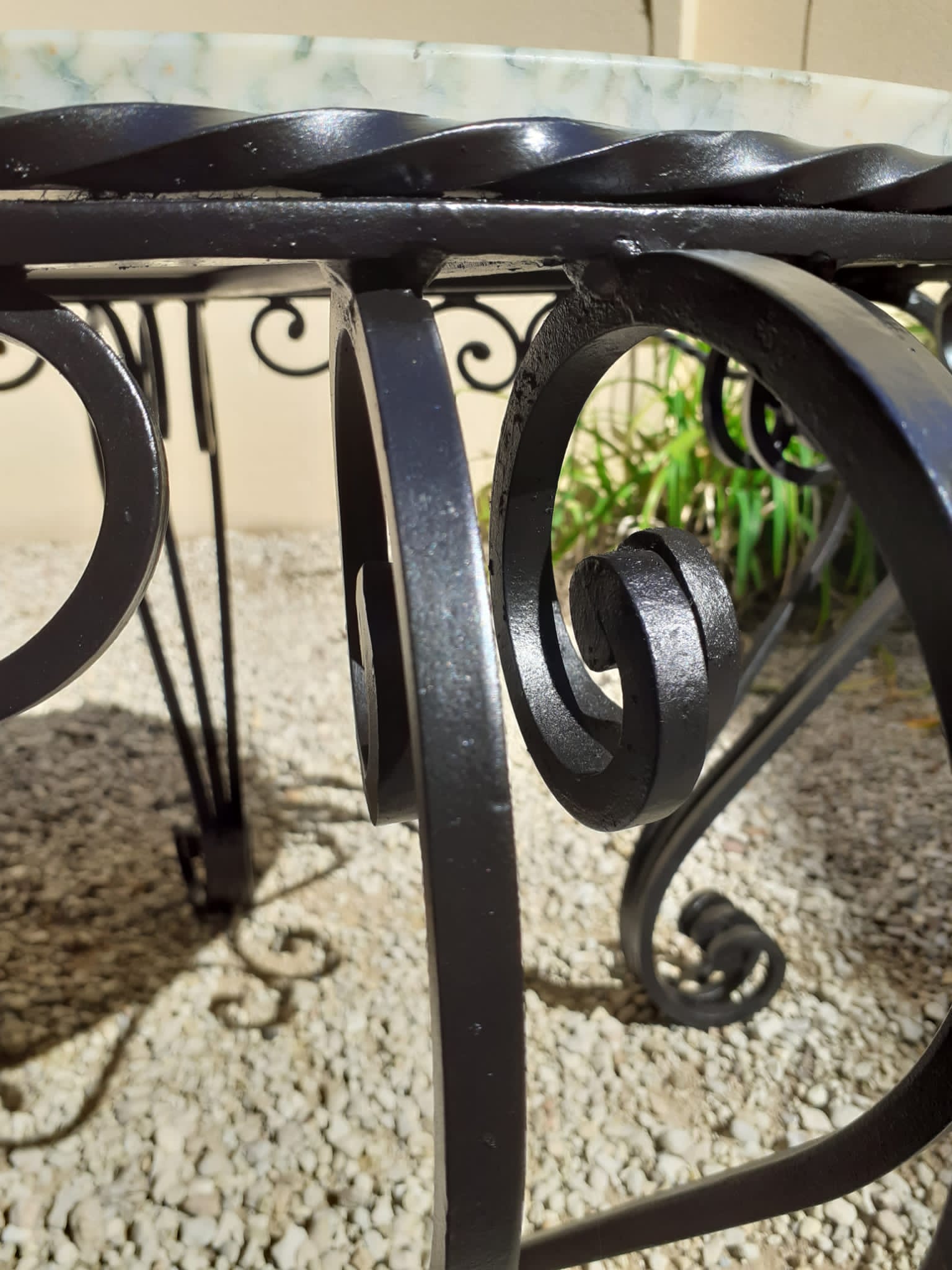 Marble and wrought iron coffee table