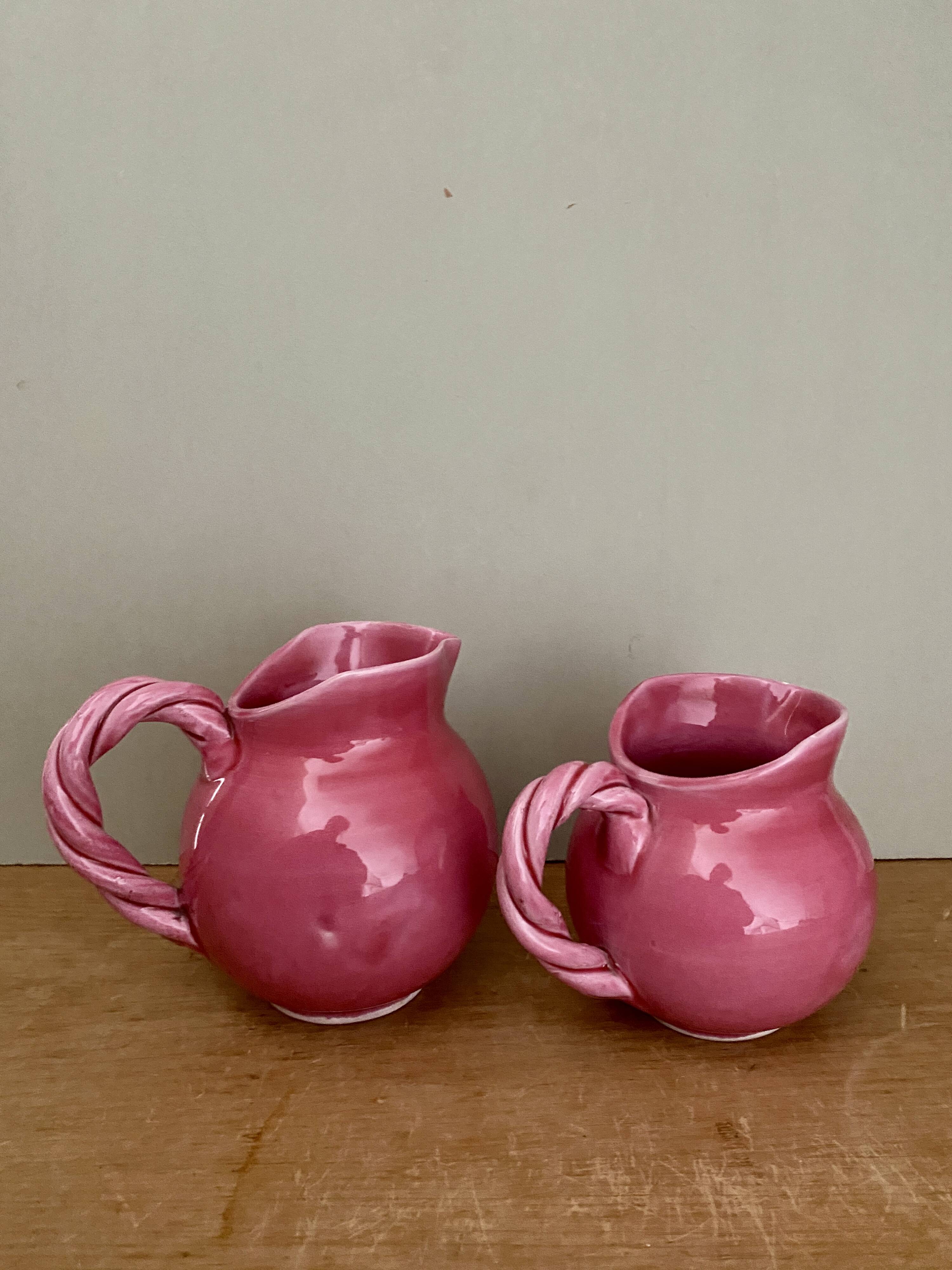 Vintage pink ceramic pitcher Vallauris