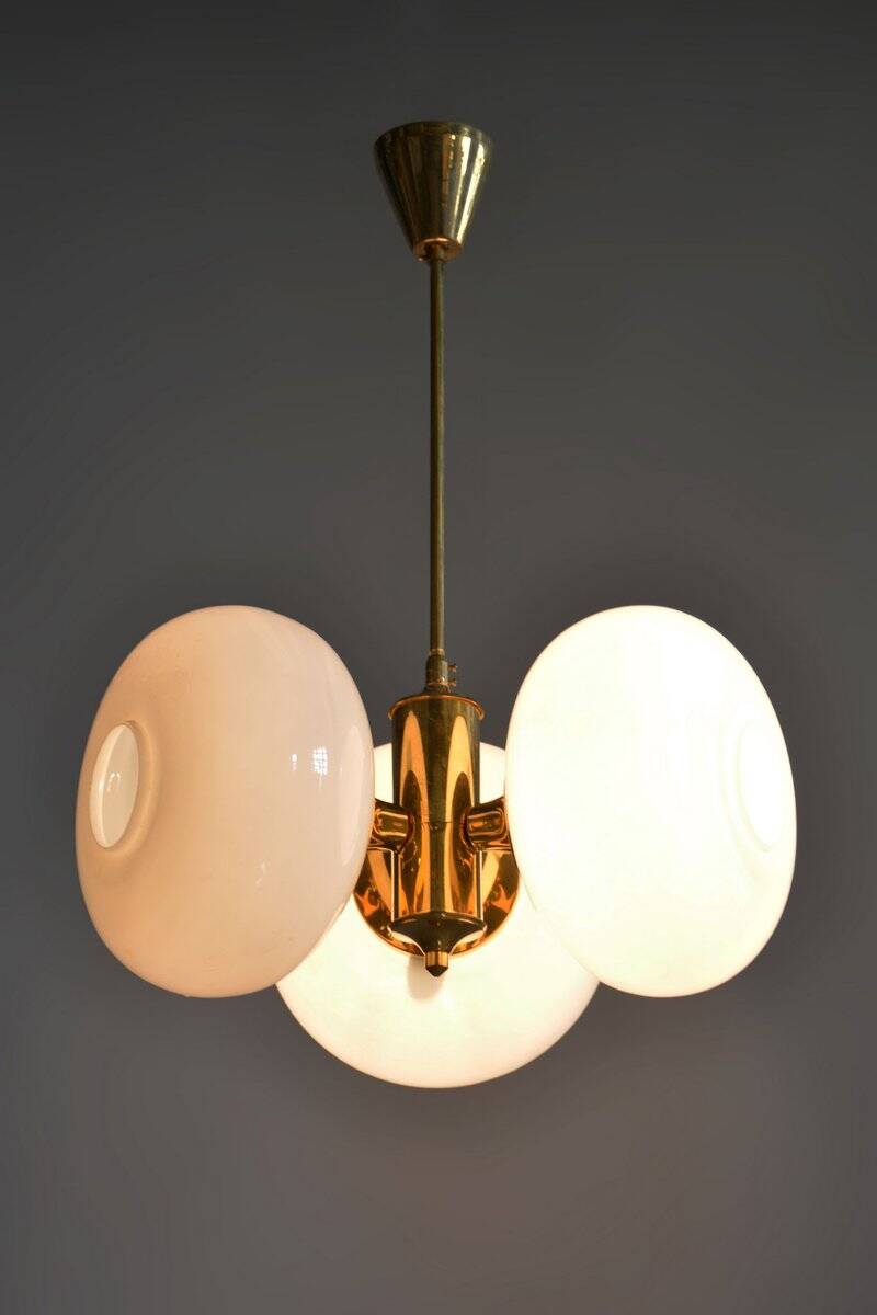Mid-Century Chandelier in Brass and Glass by Kamenický Šenov, Czech, 1960s