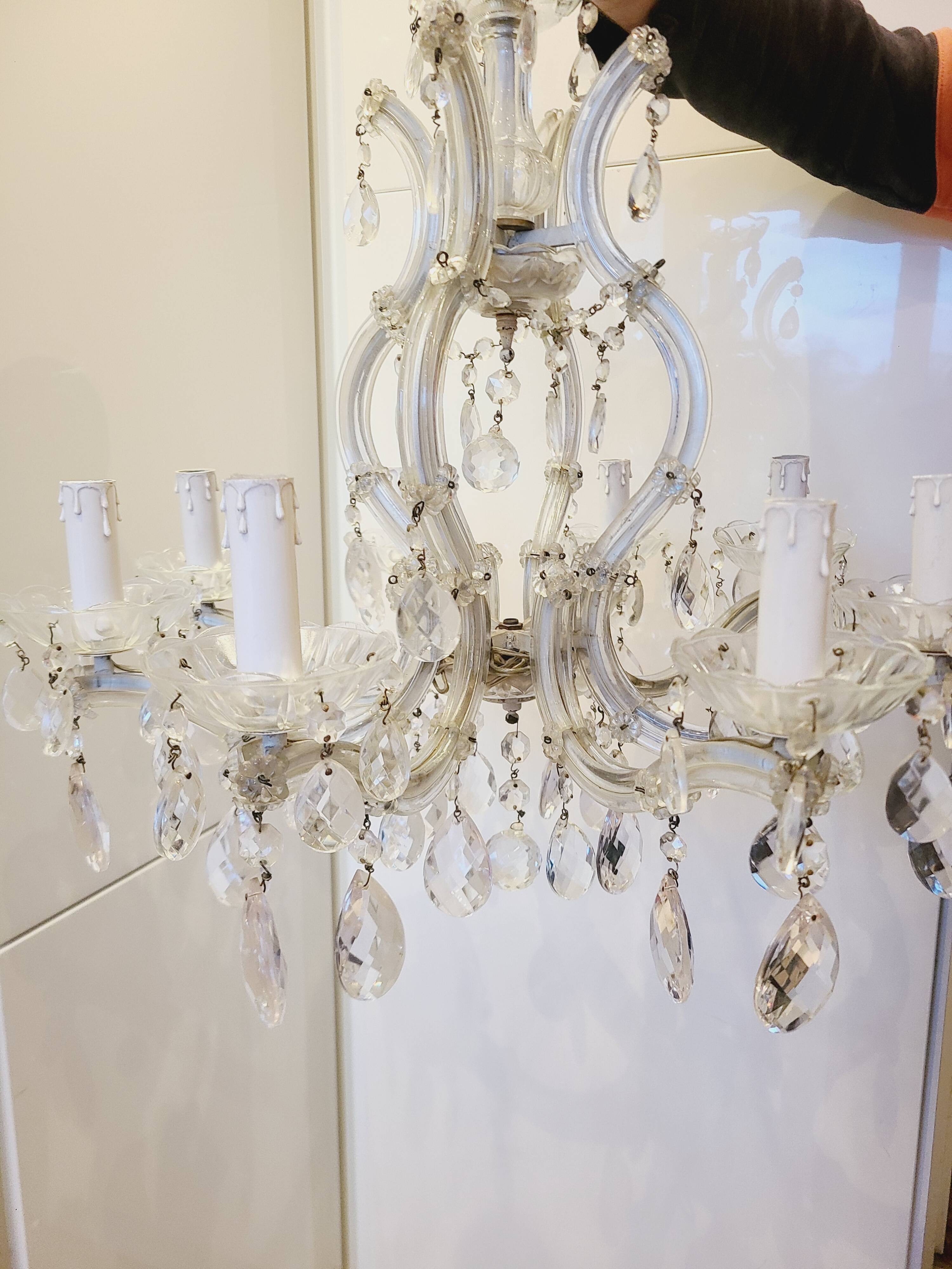 Antique crystal chandelier with 8 lights, 68 x 56 cm