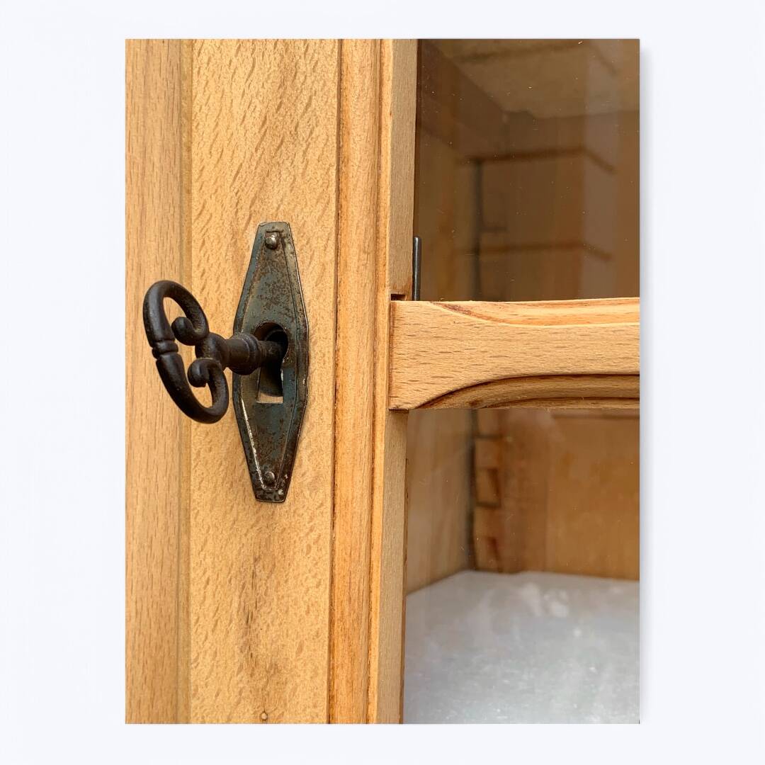 Parisian glass cabinet, raw wood, 1960s