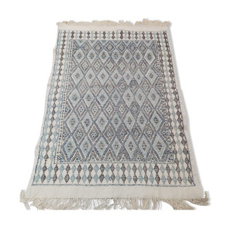 White margoum carpet with handmade blue patterns