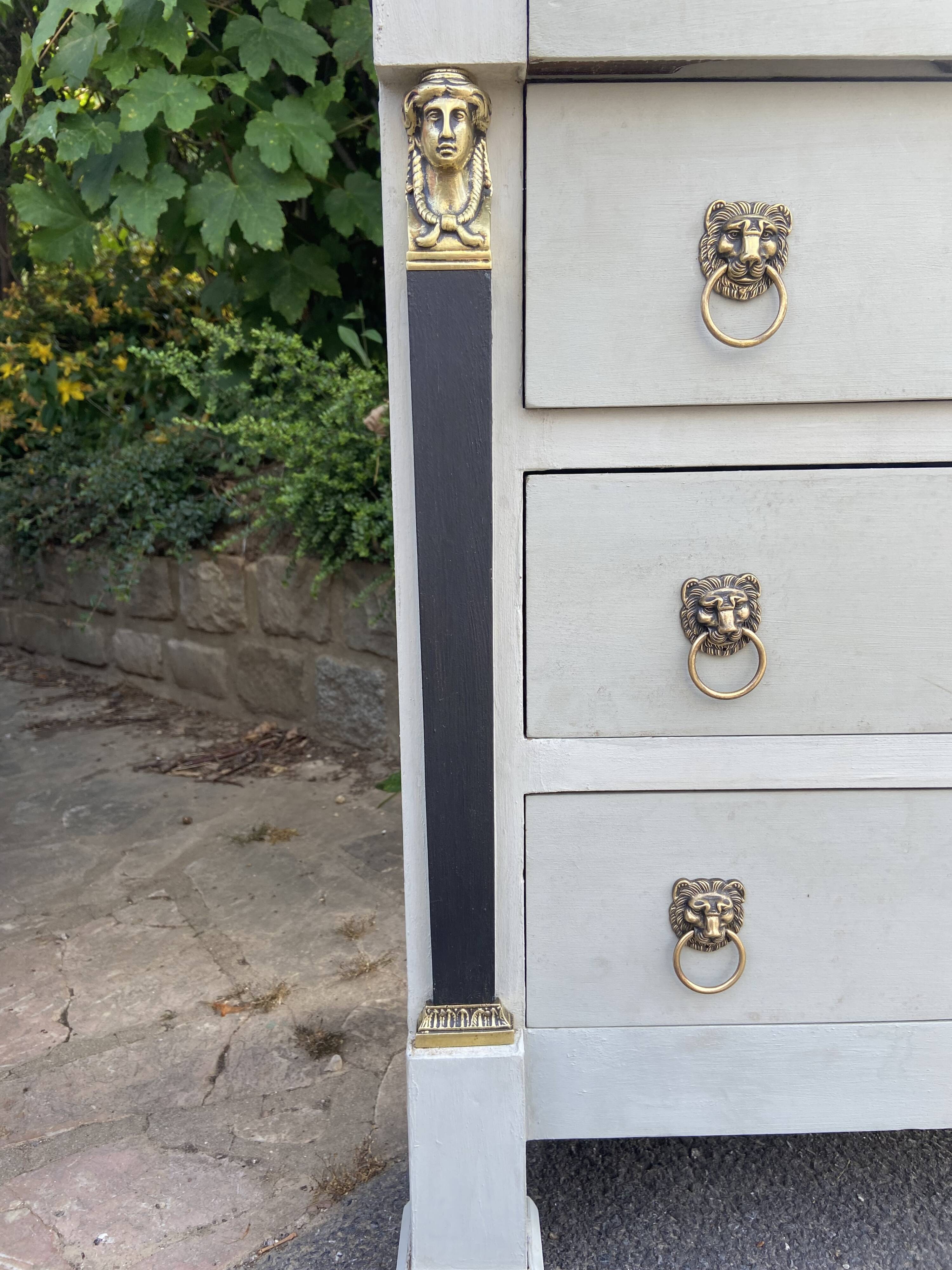 Antique Egyptian/Empire style chest of drawers with caryatids