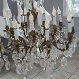 Lustre ancien en bronze et cristal