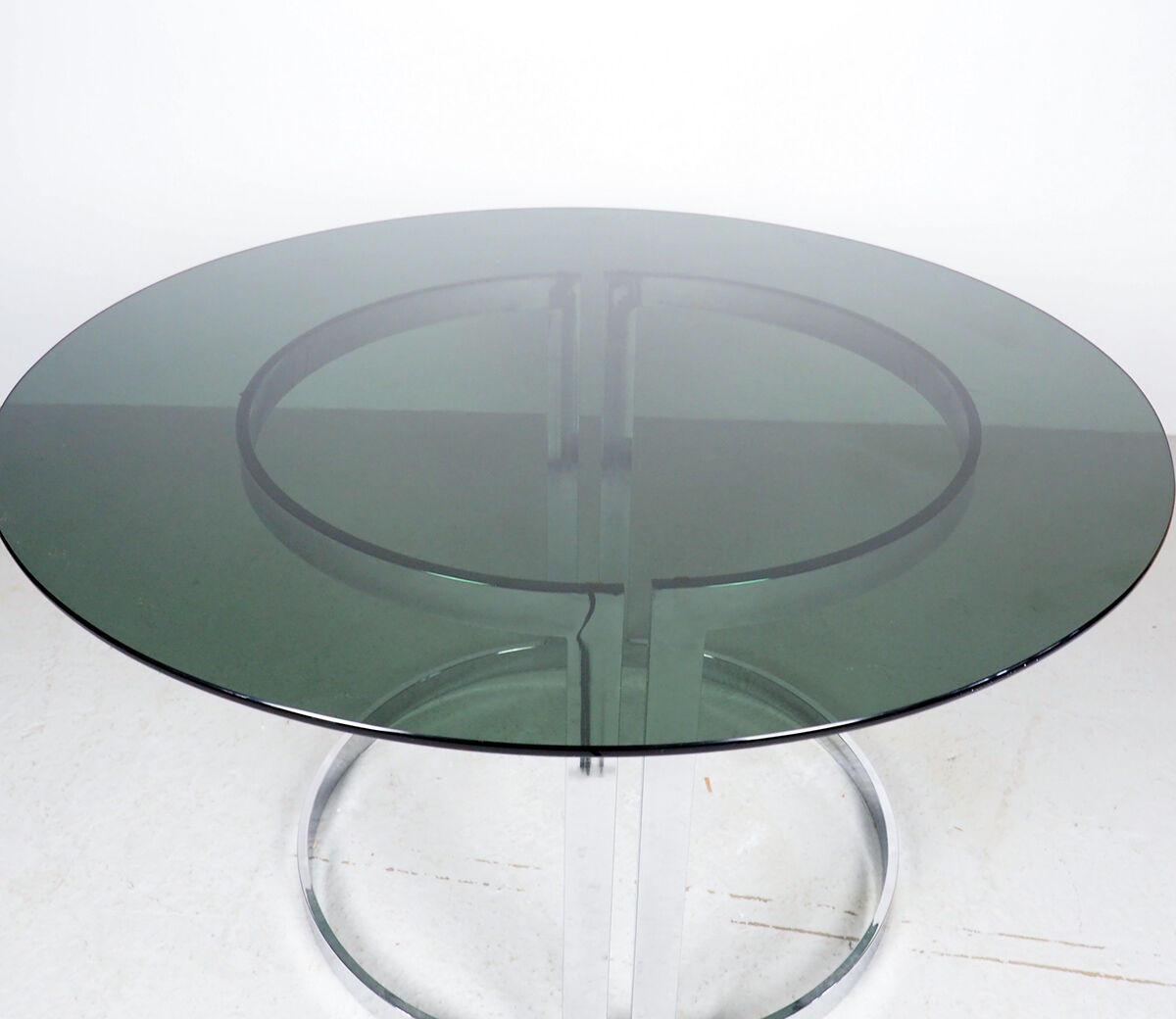 Milo Baughman chrome and smoked glass dinner table, 1970's
