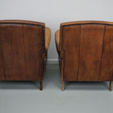 Vintage dutch cognac colored leather club chairs
