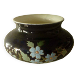 Centerpiece vase in blue earthenware from the oven with Sarreguemines enameled decor