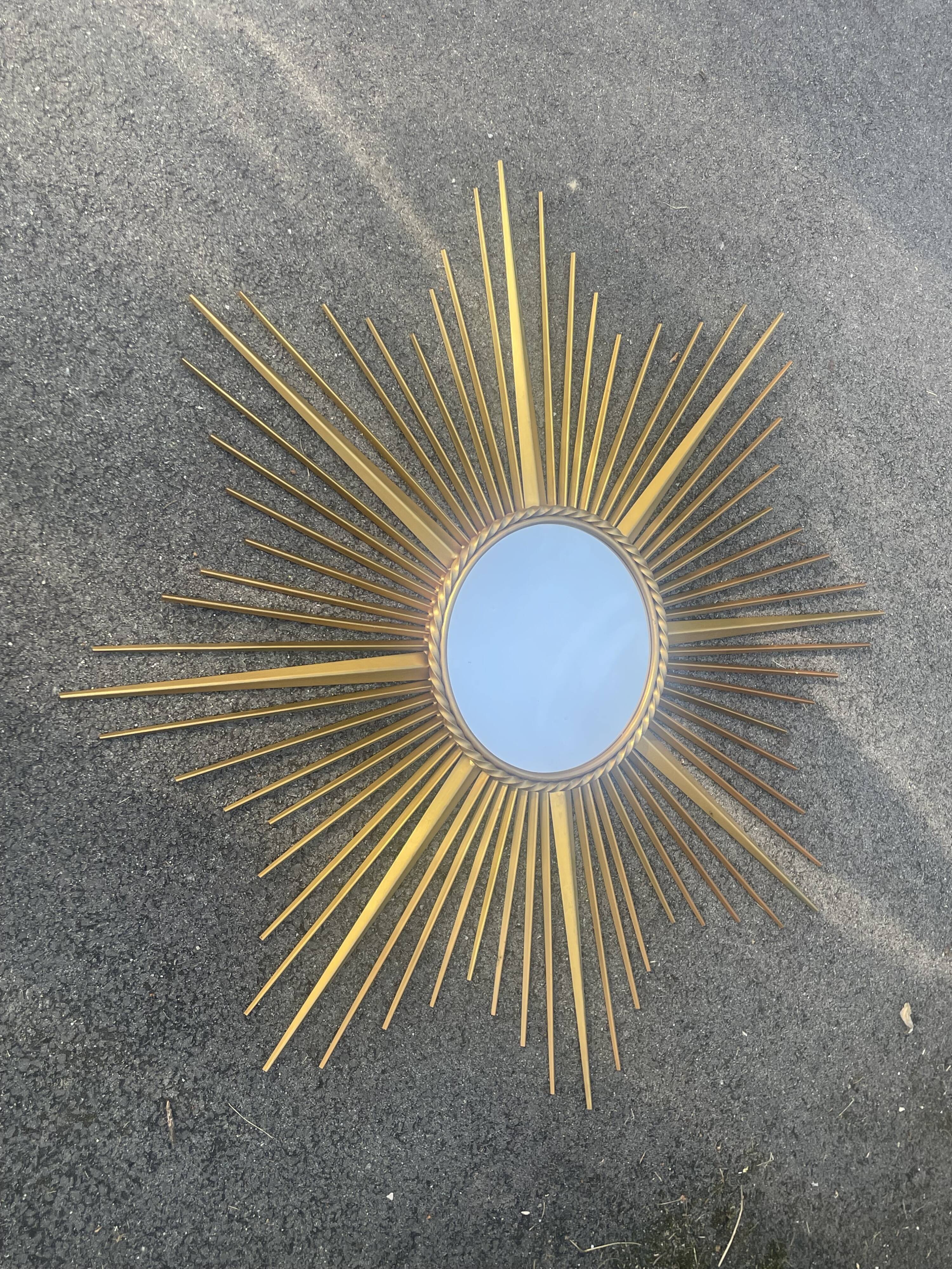Large vintage metal mirror sun chaty Vallauris Ø 90 cm
