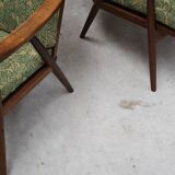 Pair of green flower boomerang armchairs by Antonin Suman for Ton (Thonet)