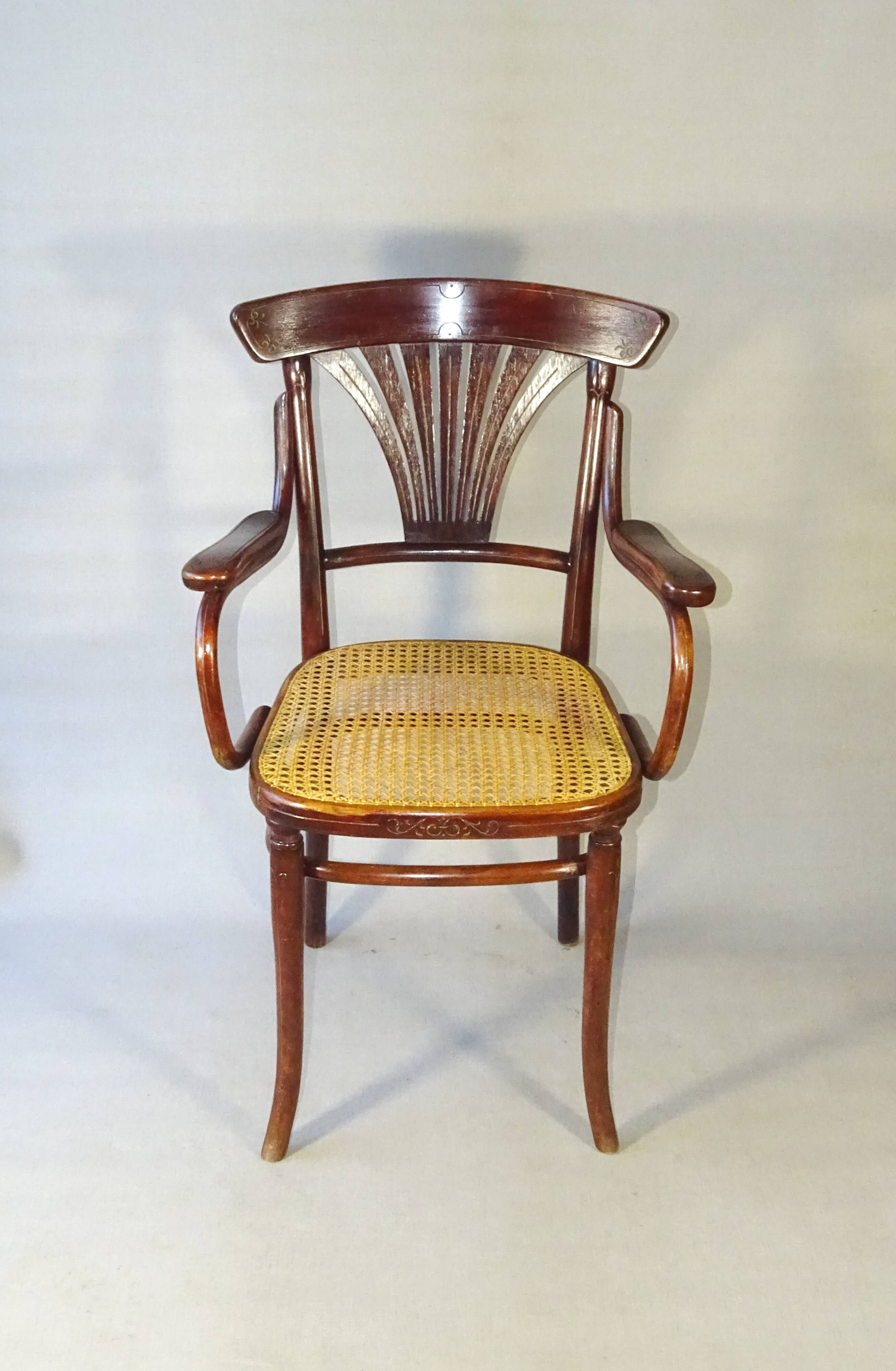 Thonet Armchair No. 221 with bronze decoration, circa 1900 - new caning -