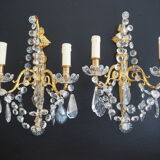Pair of wall lamps two bronze lights with grapevines and crystal garlands – Louis XV style