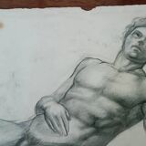 Drawing of a male nude, pencil on paper, Tuscan school, 19th century