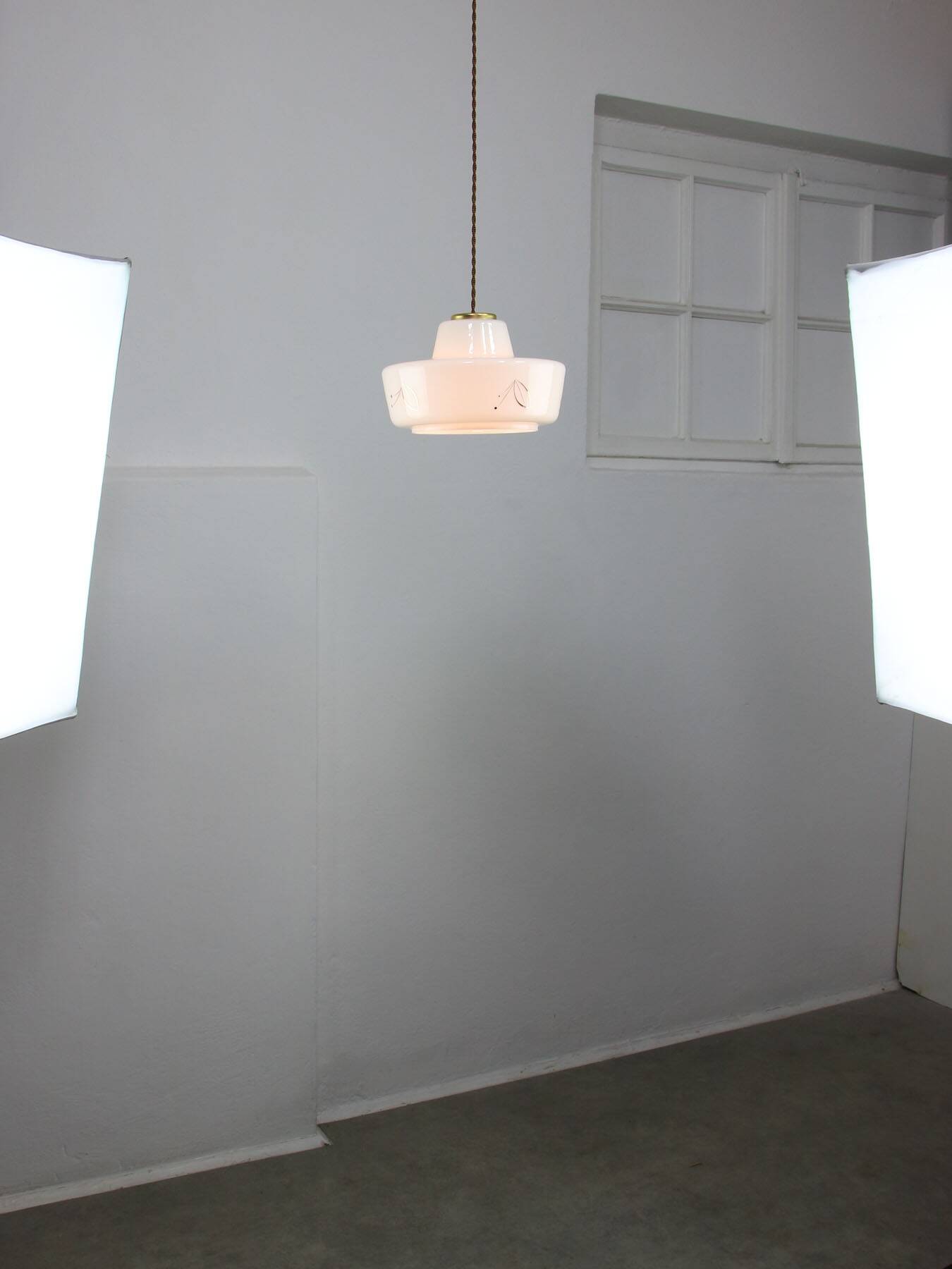 Mid-century Modern Italian Brass and White Glass Pendant Lamp, 1960s