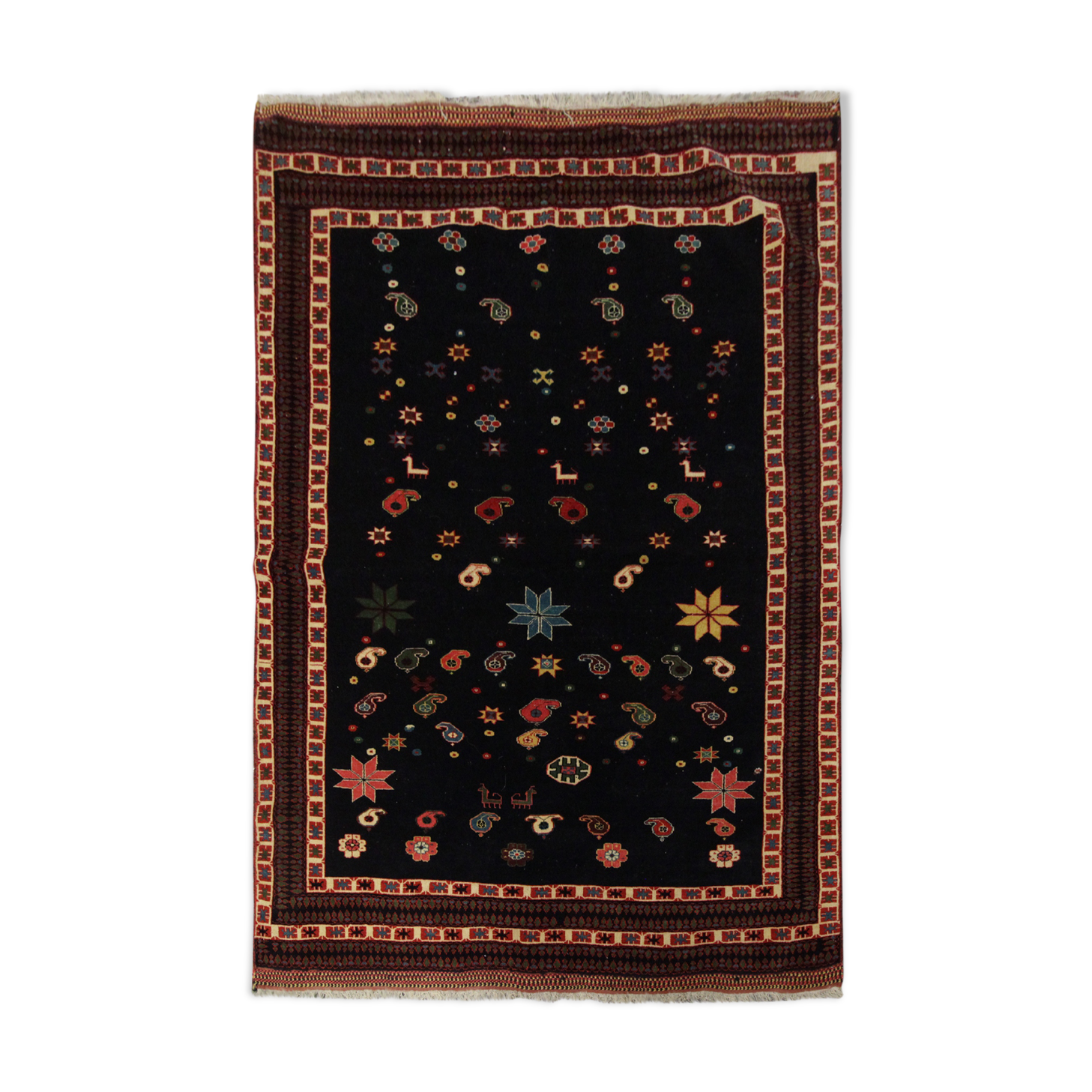 Black Vintage Handmade Wool Persian Rug- 128x157cm
