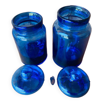 Duo de pots en verre bleu cobalt